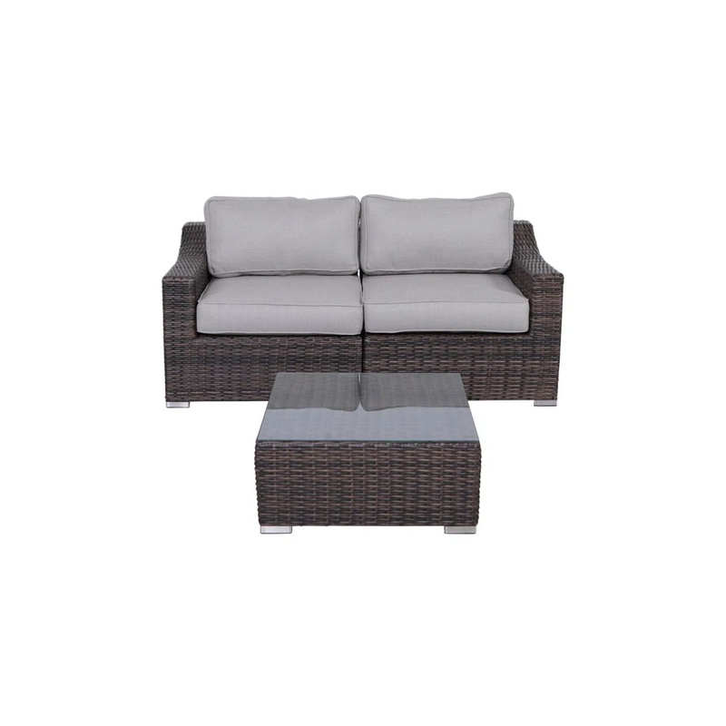 3 Piece Patio Rattan Conversation Set With Cushions – Brown Mix