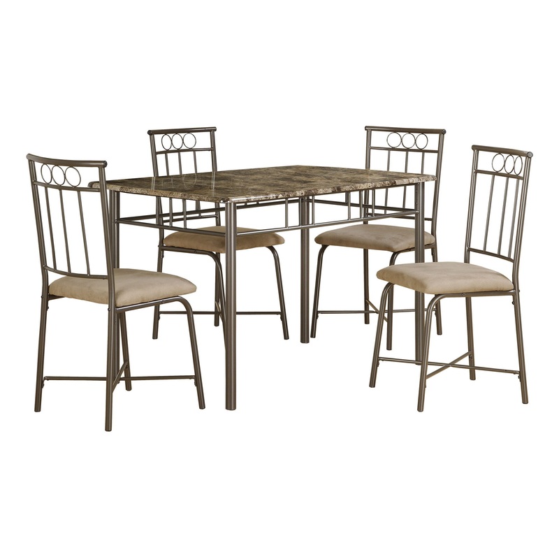 Dining Table Set Small Rectangular Marble Look 5 Pieces Set – Espresso
