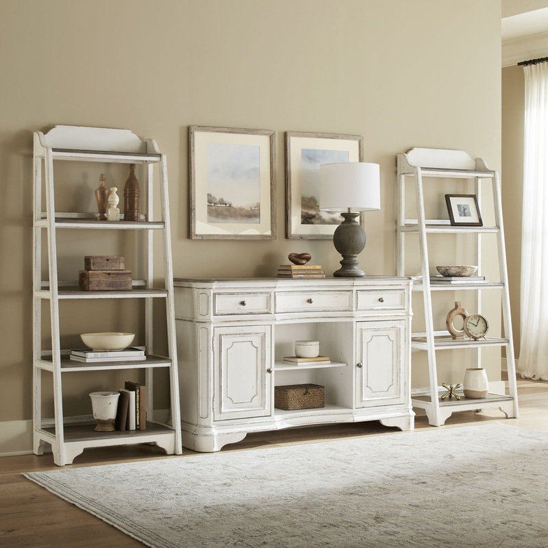 Magnolia Manor – 3 Piece Home Office Set (2 Leaning Pier Bookcase 1 Server)- White