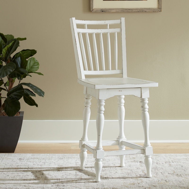 Magnolia Manor – Spindle Back Swivel Counter Height Chair – White
