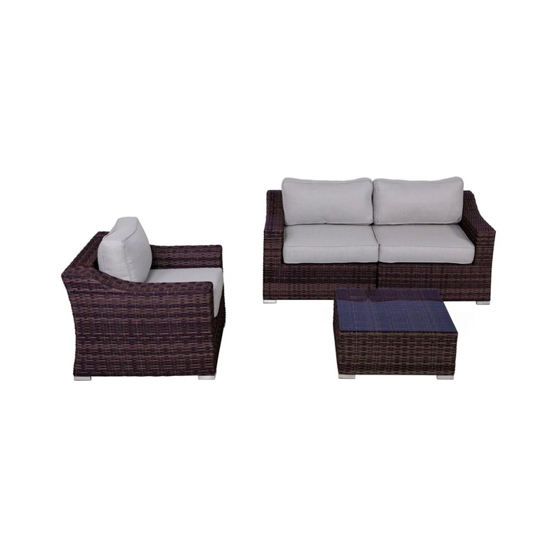 Outdoor Wicker Conversation Set With Cushions For 3 – Brown Mix