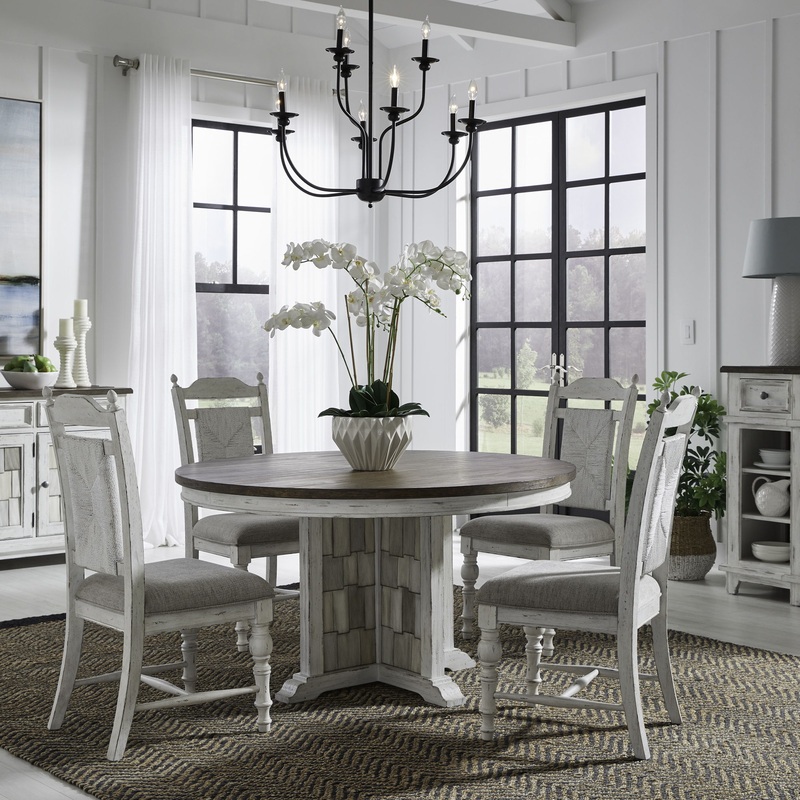 River Place – 5 Piece Pedestal Table Set – White