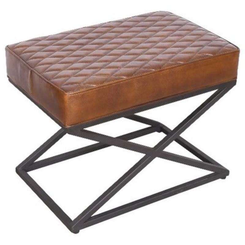 Bruno – Leather Rectangle Stool – Rustic Brown