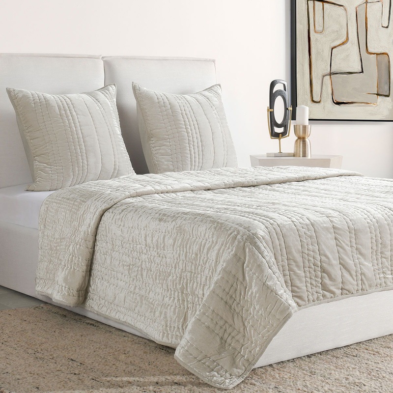 Seville – Quilt Set|Oyster Gray|Ivory|3 Piece Set|4 Piece Set