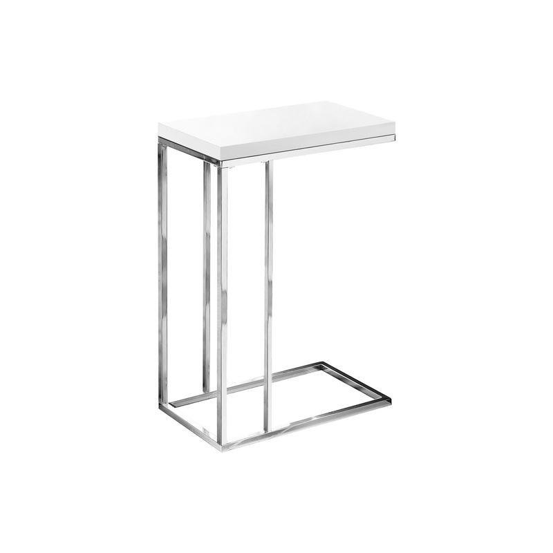 C-Shaped Accent Table Glossy For Living Room – White