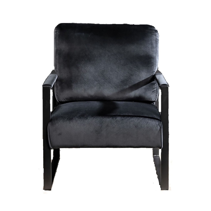 Classic Mid Century Modern Accent Chair With Durable Square Metal Frame, Armchair Upholstery – Black