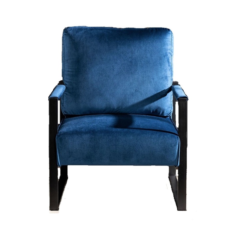 Classic Mid Century Modern Accent Chair With Durable Square Metal Frame, Armchair Upholstery – Blue