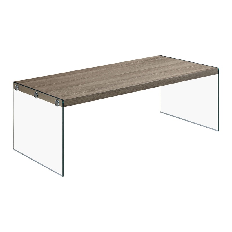 Coffee Table Rectangular For Living Room Clear Tempered Glass – Taupe