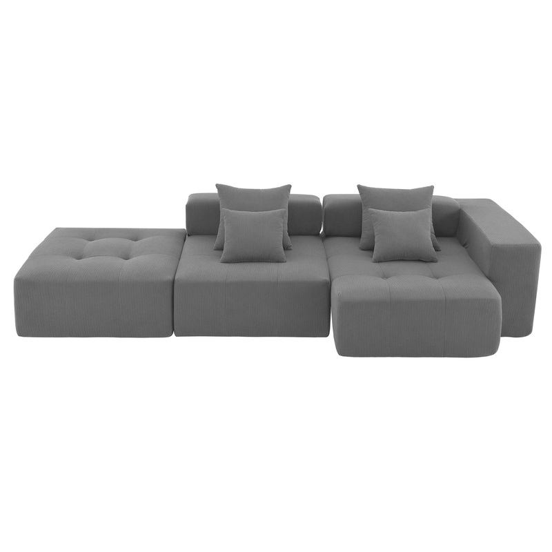 3 Piece Free Combination L Shaped Modular Sectional, Minimalist Floor Couch Set, Convertible Foam Filled Cloud Compressed Couch For Living Room – Gray