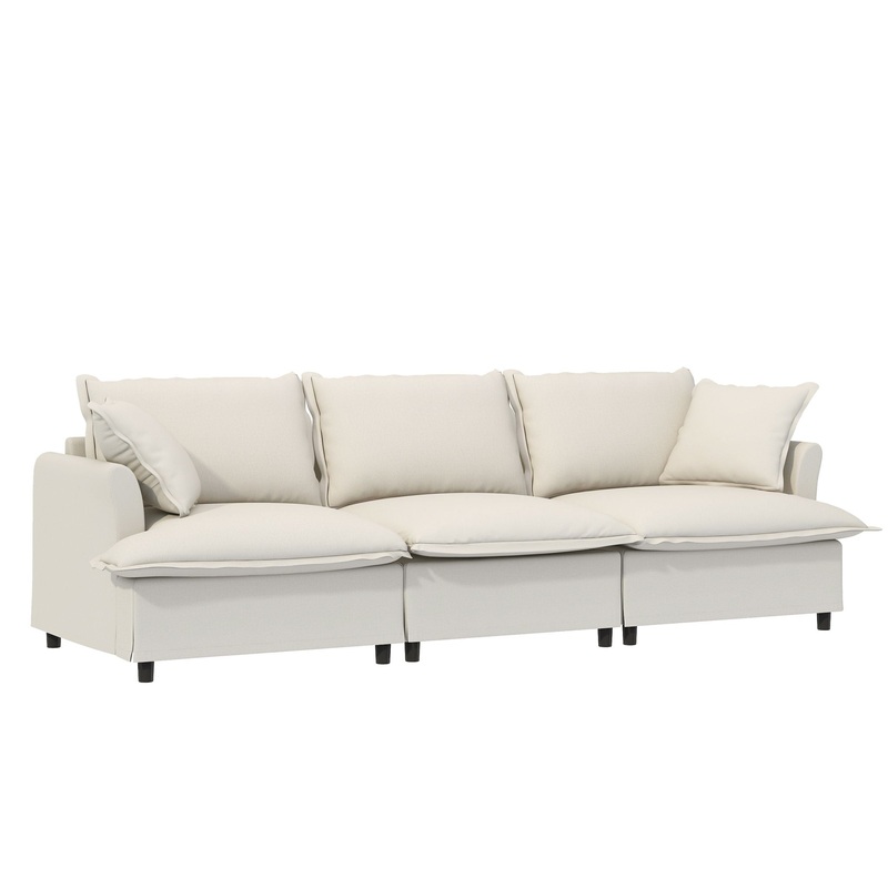 3 Seat Sofa Module For Modular Sectional Wide Seat Cloud Couch With Throw Pillows Upholstered – Beige