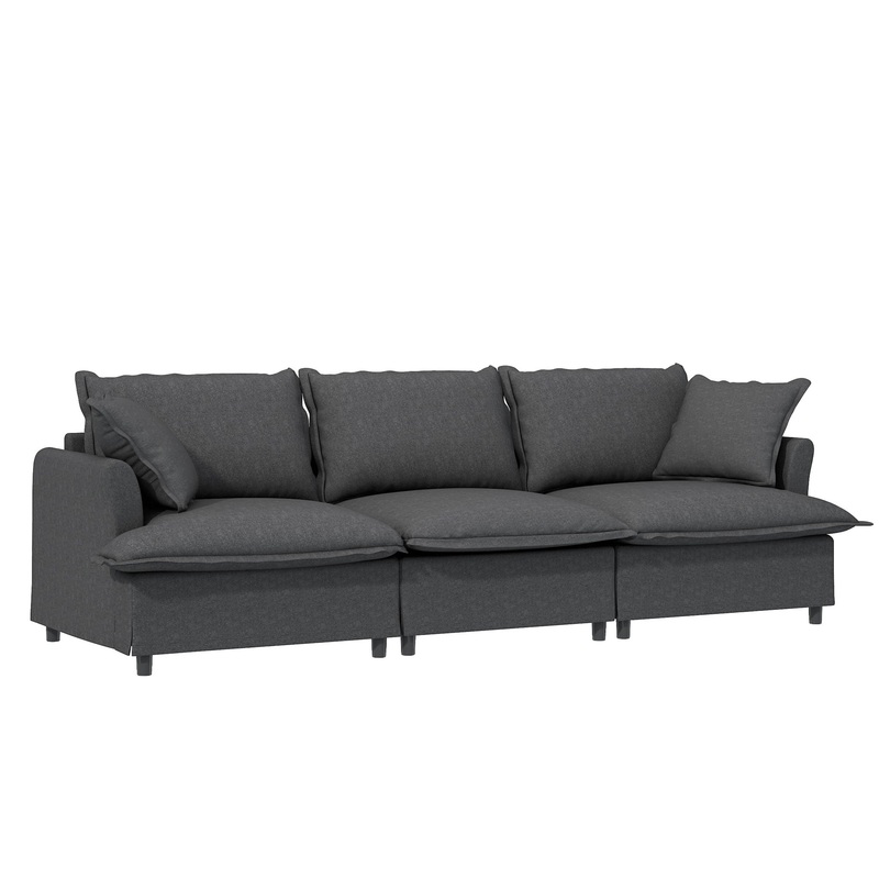 3 Seat Sofa Module For Modular Sectional Wide Seat Cloud Couch With Throw Pillows Upholstered – Gray