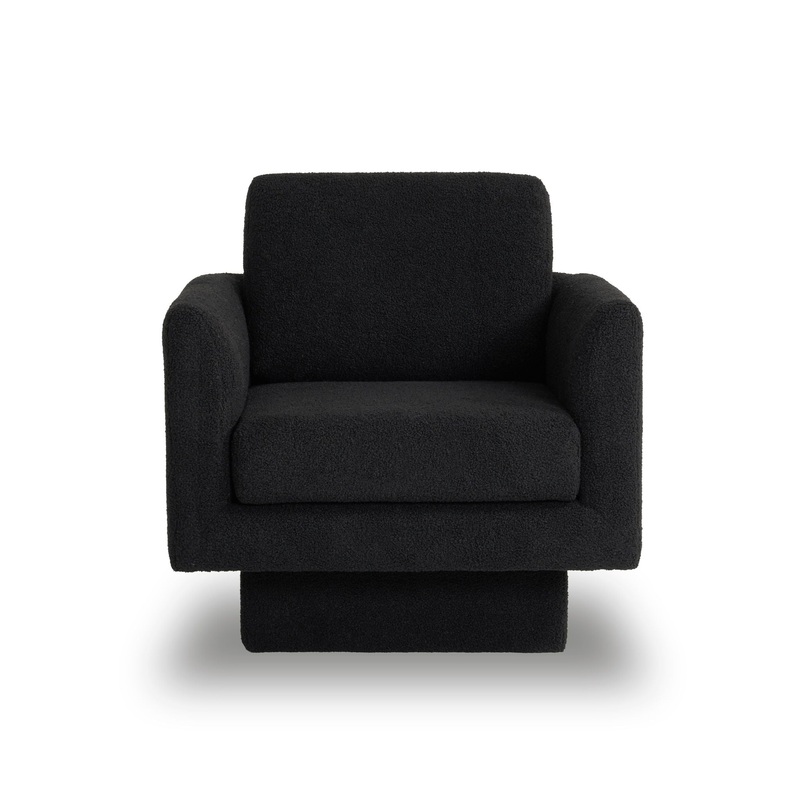 360 Modern Swivel Accent Chairs Round Armchair, Thick Padded Lounge Sofa Upholstered Comfy (Set of 2) – Black
