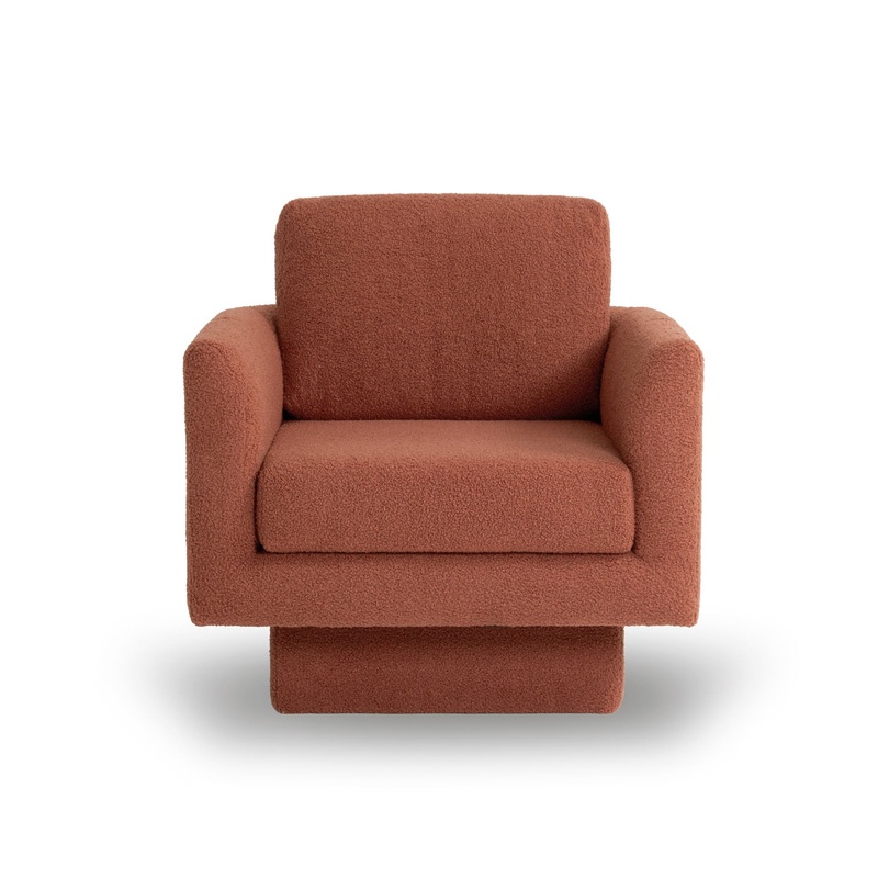 360 Modern Swivel Accent Chairs Round Armchair, Thick Padded Lounge Sofa Upholstered Comfy (Set of 2) – Brick Red