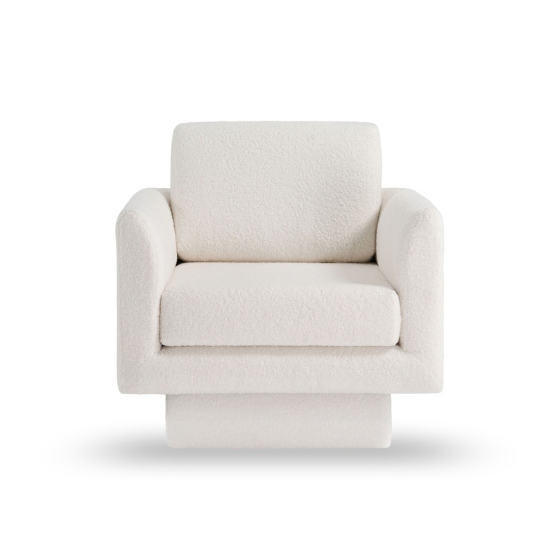 360 Modern Swivel Accent Chairs Round Armchair, Thick Padded Lounge Sofa Upholstered Comfy (Set of 2) – Cream