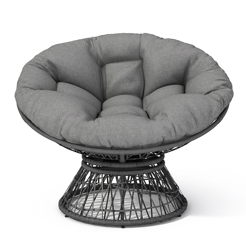 Ergonomic Wicker Chair With Cloud Thick Density Cushion, 3 Proof Cover High Capacity Iron Frame Fluid 360 Swivel – Gray