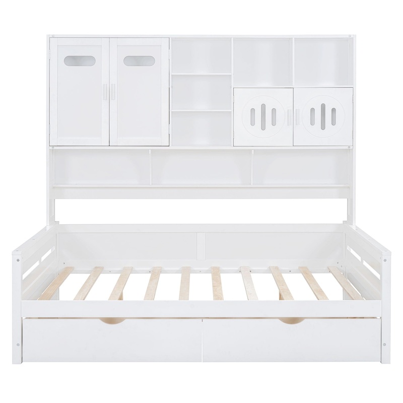 Full Size Daybed With 2 Drawers And All In One Cabinet And Shelf – White