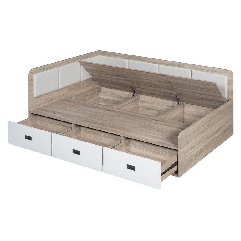 Full Size Daybed With 3 Drawers And 3 Storage Compartments – Nature / Beige