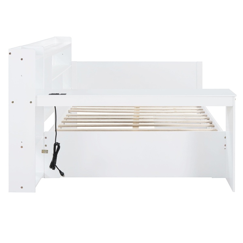 Full Size Daybed With 3 Drawers USB Ports And Desk – White