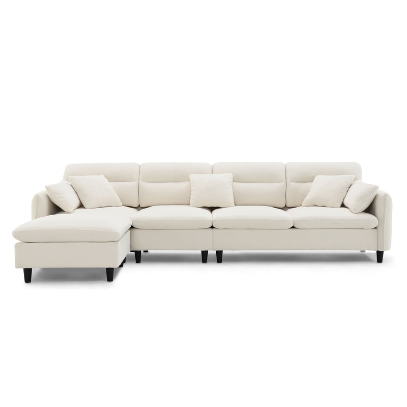 Modern Convertible Sectional Sofa L Shaped Reversible Couch Set With Free Pillows 5 Seat Cloud With Ottoman – Beige