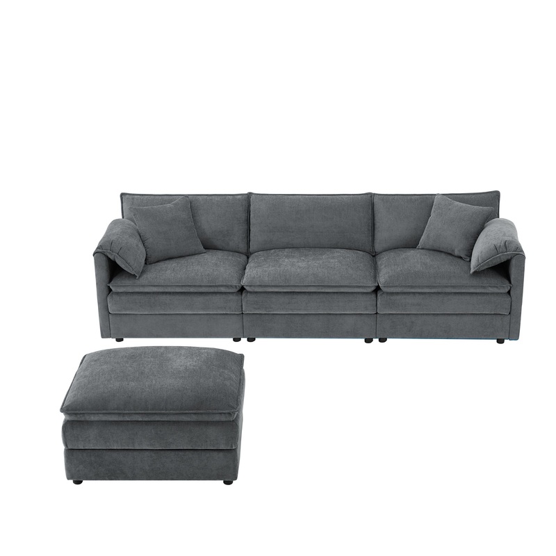 Modular Sectional With Deep And Wide Seat, L Shaped Cloud Couch Set With Double Cushions 4 Seat Sofa With Movable Ottoman Oversized – Blue