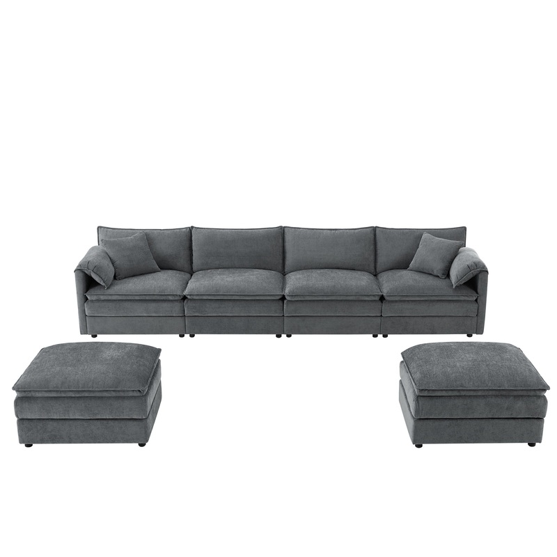 Modular Sectional With Deep And Wide Seat, U Shaped Cloud Couch Set With Double Cushions 6 Seat Sofa With Movable Ottomans Oversized – Blue
