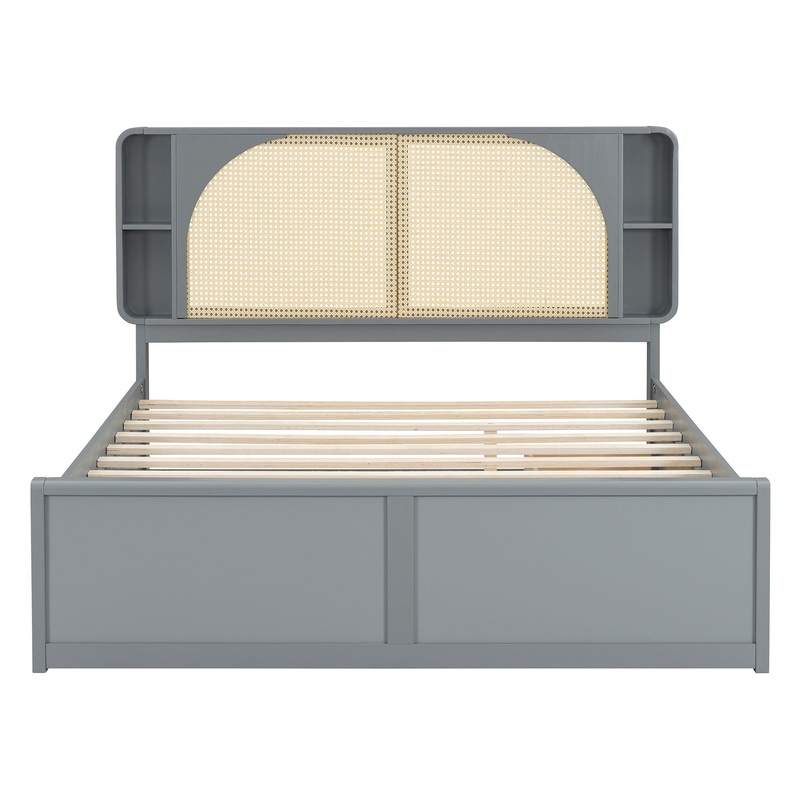 Queen Size Headboard Bed With 2 Drawers And Trundle – Gray