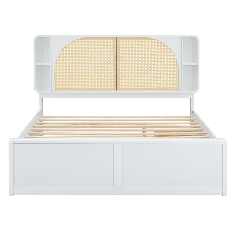 Queen Size Headboard Bed With 2 Drawers And Trundle – White