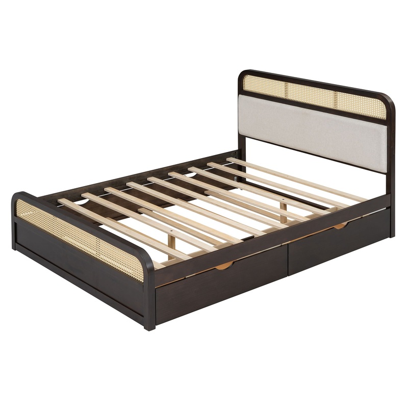 Queen Size Platform Bed With Trundle And 2 Drawers – Espresso