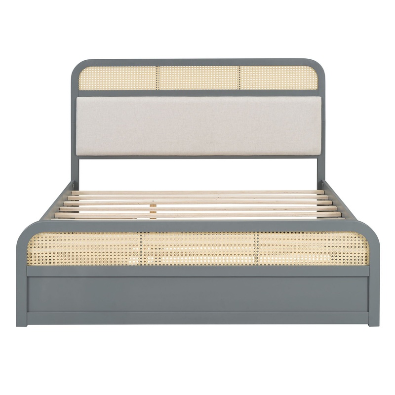 Queen Size Platform Bed With Trundle And 2 Drawers – Gray