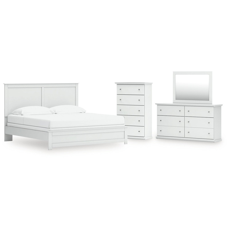 Bostwick Shoals King Panel Bed with Mirrored Dresser and Chest