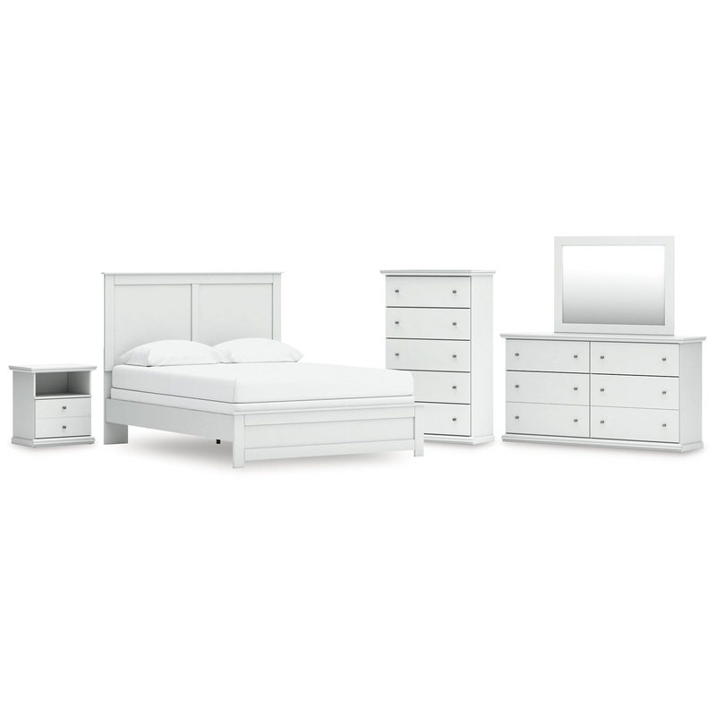 Bostwick Shoals Queen Panel Bed with Mirrored Dresser, Chest and Nightstand