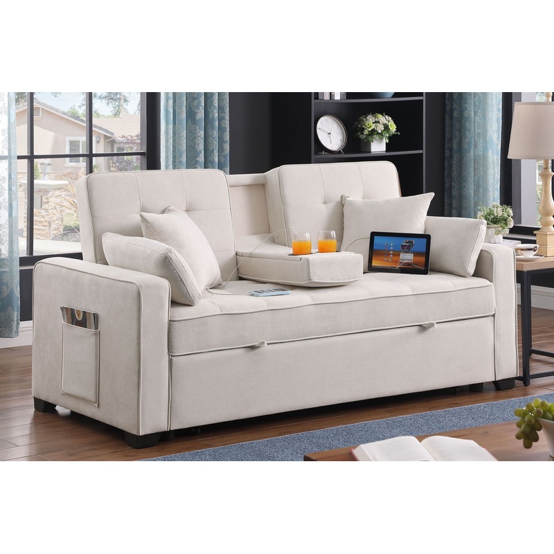 Cody II – 69.5W Woven Fabric Convertible Sleeper Loveseat with Cup Holder