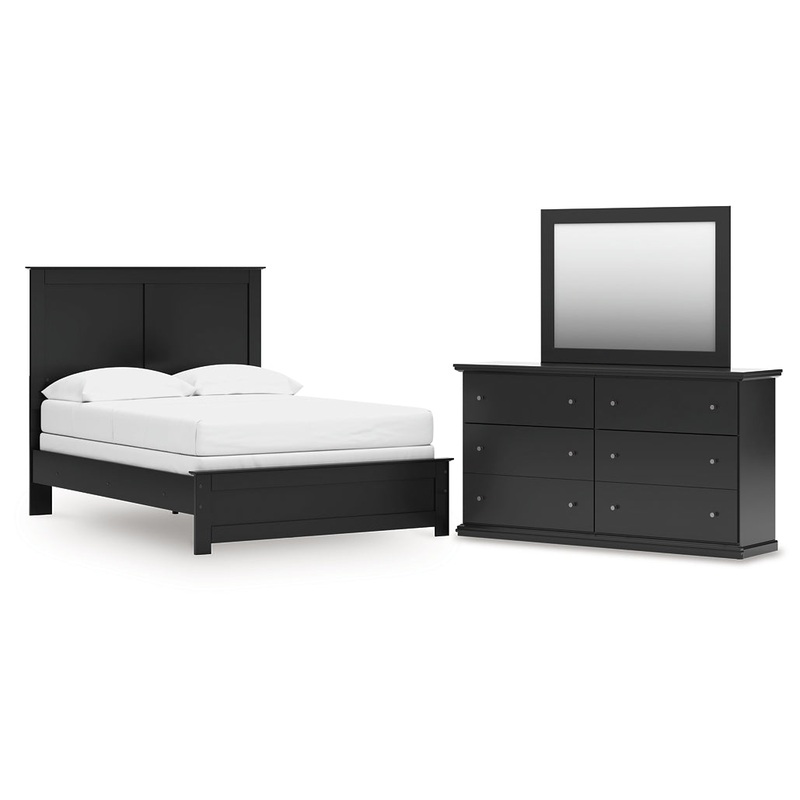 Full Panel Bed with Mirrored Dresser