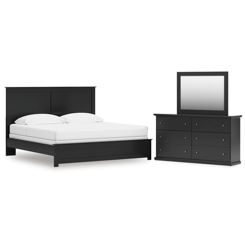 King Panel Bed with Mirrored Dresser
