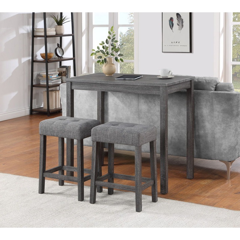 Lux – 3 Piece Counter Height Pub Table With Tufted Linen Stools (Set of 3)
