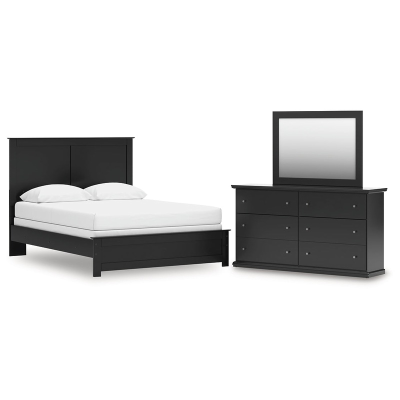 Queen Panel Bed with Mirrored Dresser