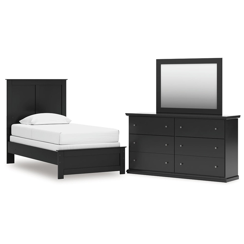 Twin Panel Bed with Mirrored Dresser