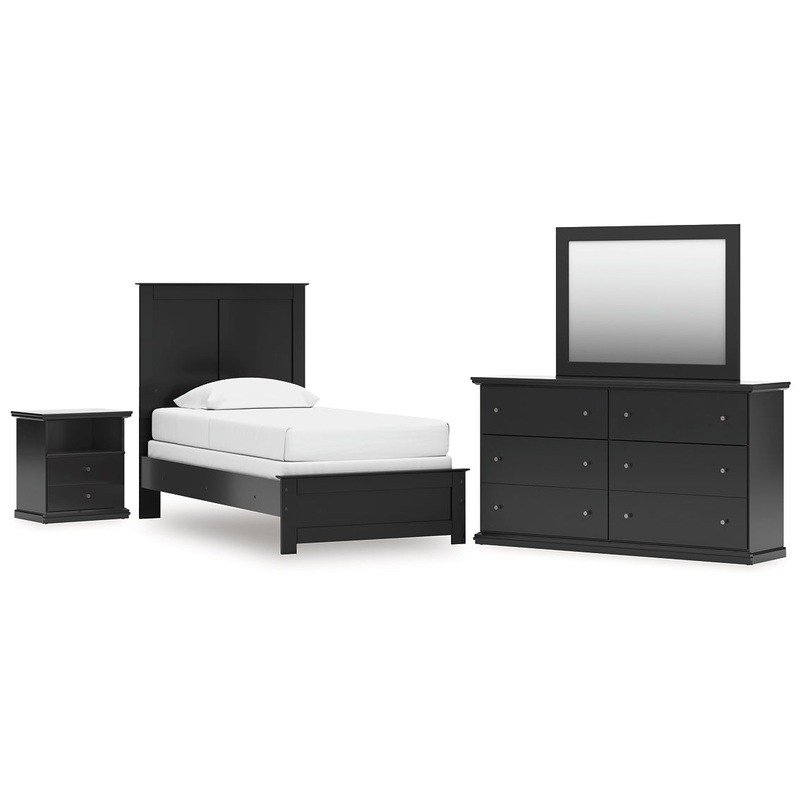 Twin Panel Bed with Mirrored Dresser and Nightstand