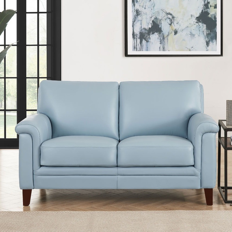 Westcott – Leather Loveseat|Light Blue|Beige