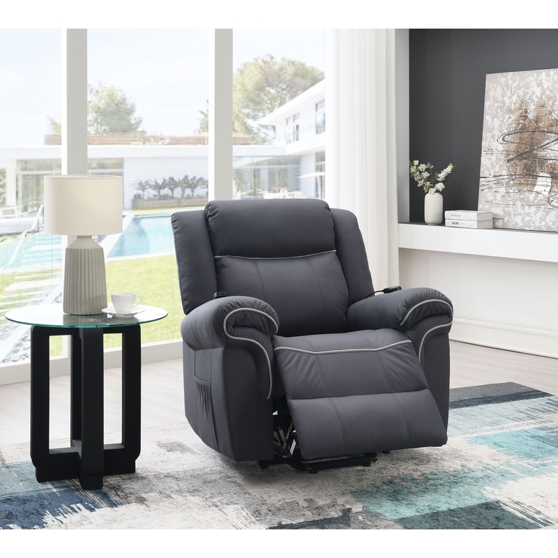 Domana – Polished Microfiber Power Nirion Recliner With Lift Heating Massage Chair – Dark Blue
