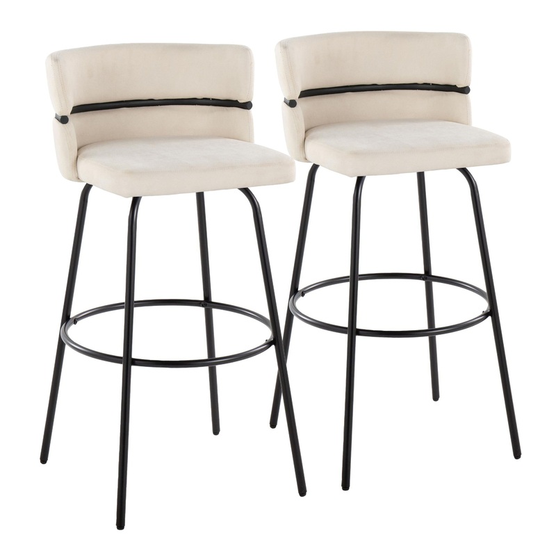 Cinch – Glam / Art Deco Fixed Height Barstool With Swivel & Round Footrest (Set of 2)