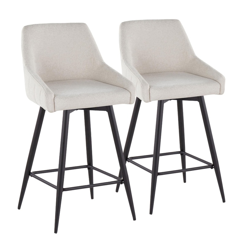 Hannah – Transitional Fixed Height Counter Stool With Swivel With Square Footrest (Set of 2)