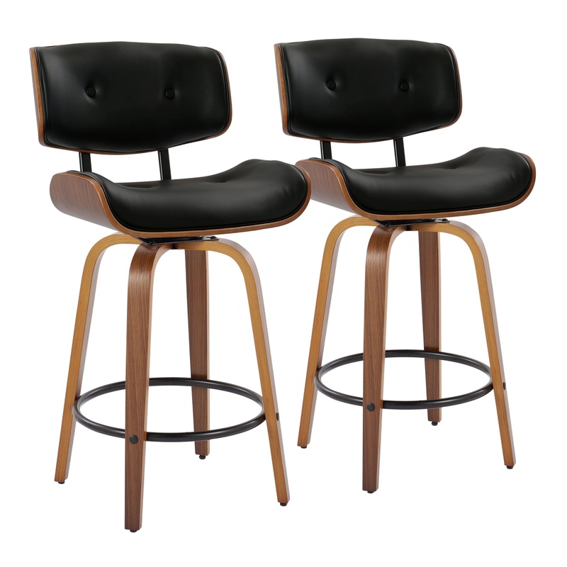 Lombardi – Mid Century Modern Fixed Height Counter Stool With Swivel With Round Footrest (Set of 2)