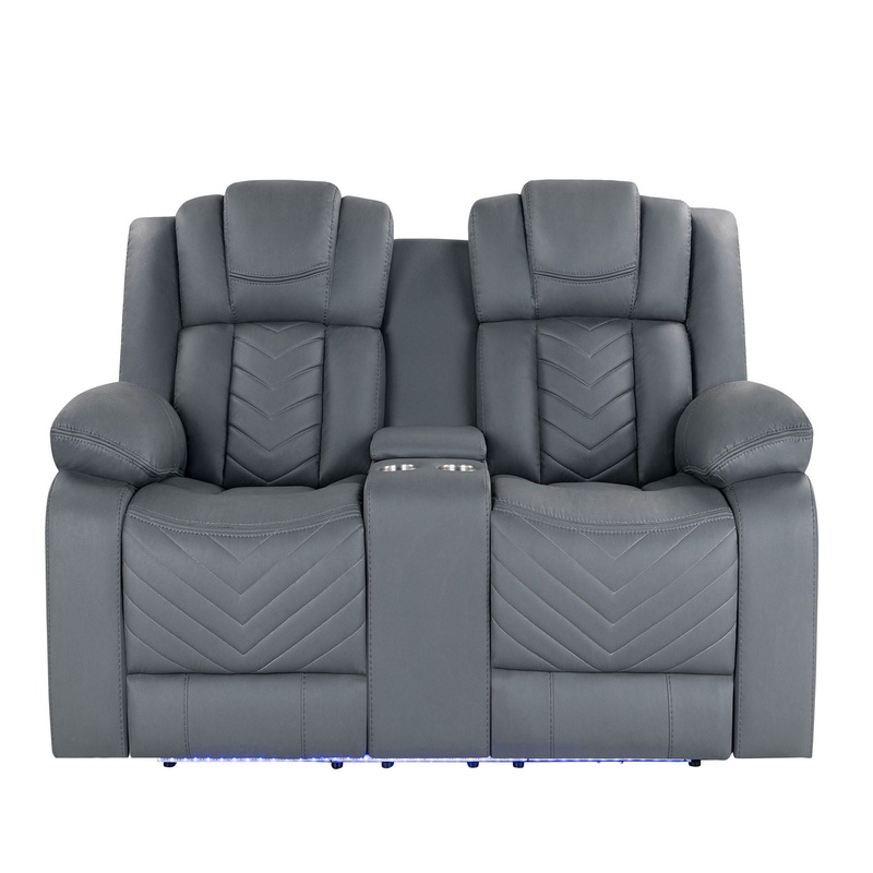 Raize – 10 Power Console Reclining Loveseat With LED – Gray