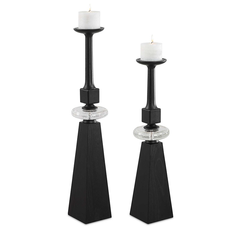 Ebon Glow – Floor Candleholders (Set of 2) – Black