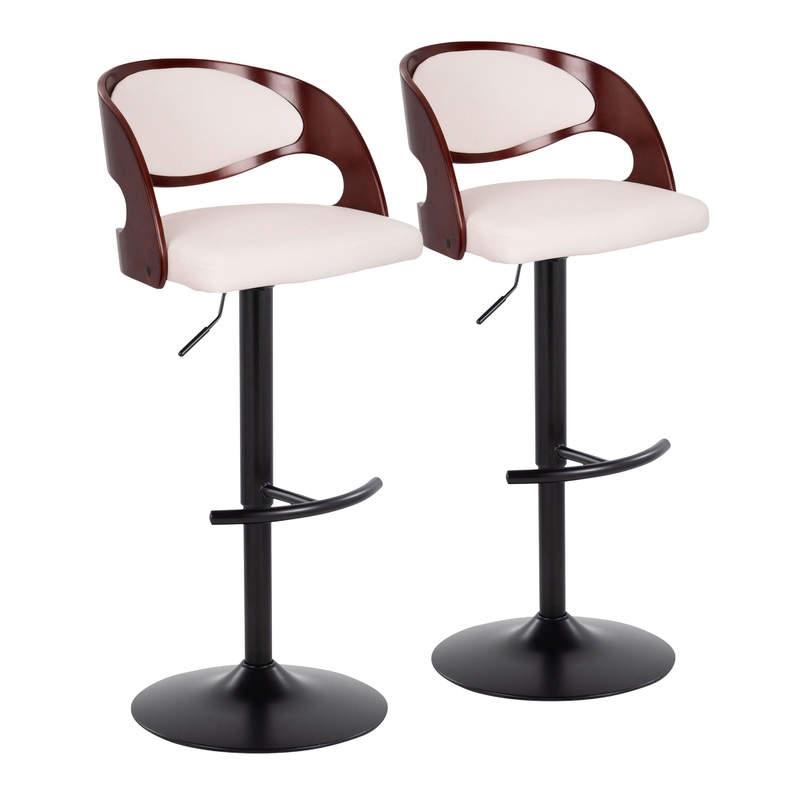 Pino – Mid Century Modern Adjustable Barstool With Swivel With Rounded T Footrest (Set of 2)