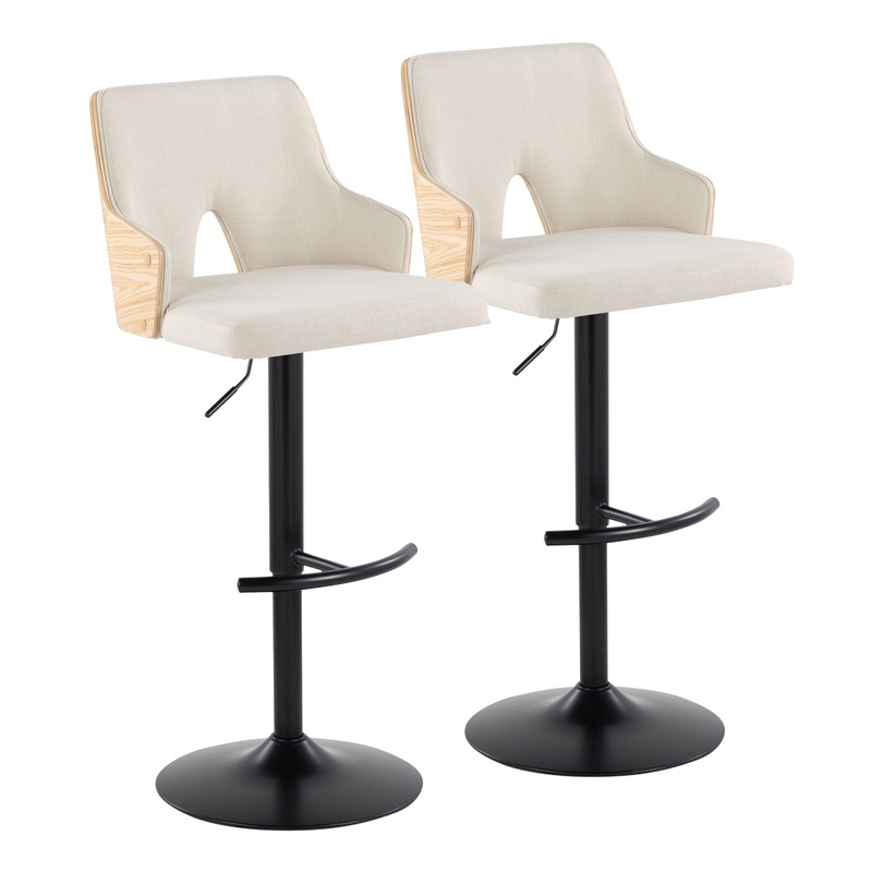 Stella – Contemporary Adjustable Barstool Stool With Swivel And Rounded T Footrest (Set of 2)