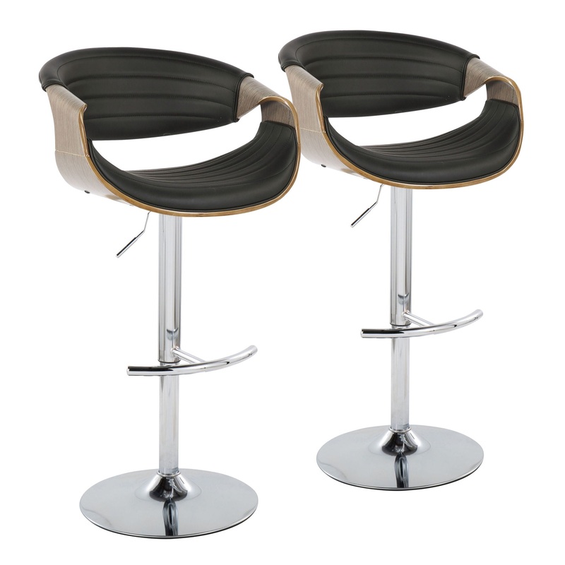 Symphony – Mid Century Modern Adjustable Barstool With Swivel & Rounded T Footrest (Set of 2)