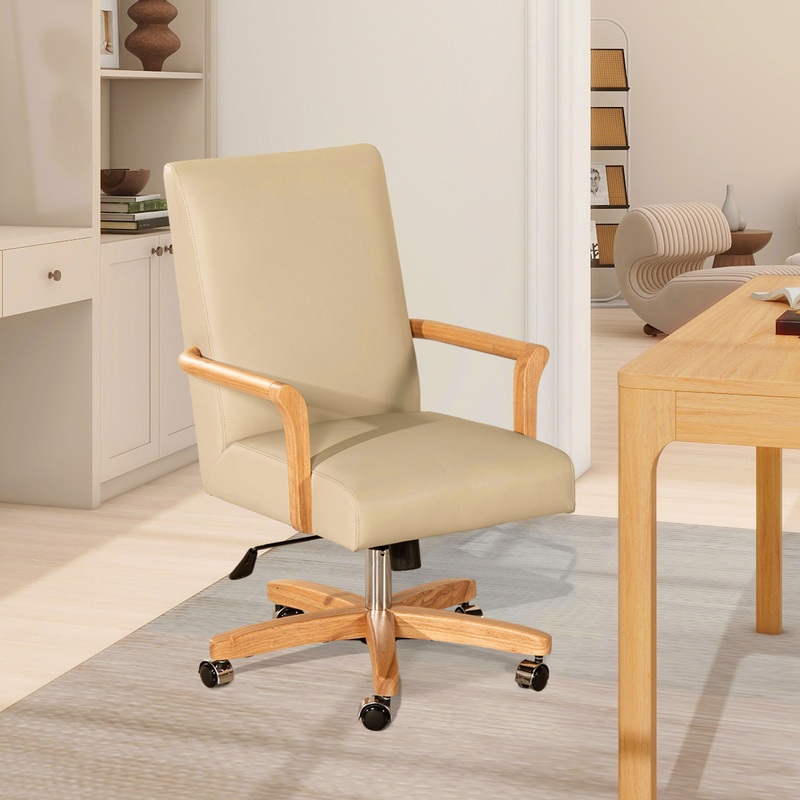 Dumont – Modern Farmhouse High Back Executive Home Office Chair – Neutral Cream Beige / Natural