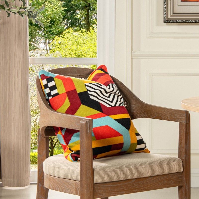 La Broderie – Square Embroidered Throw Pillow & Feather Down Insert – Colorpop Multicolored Embroidery